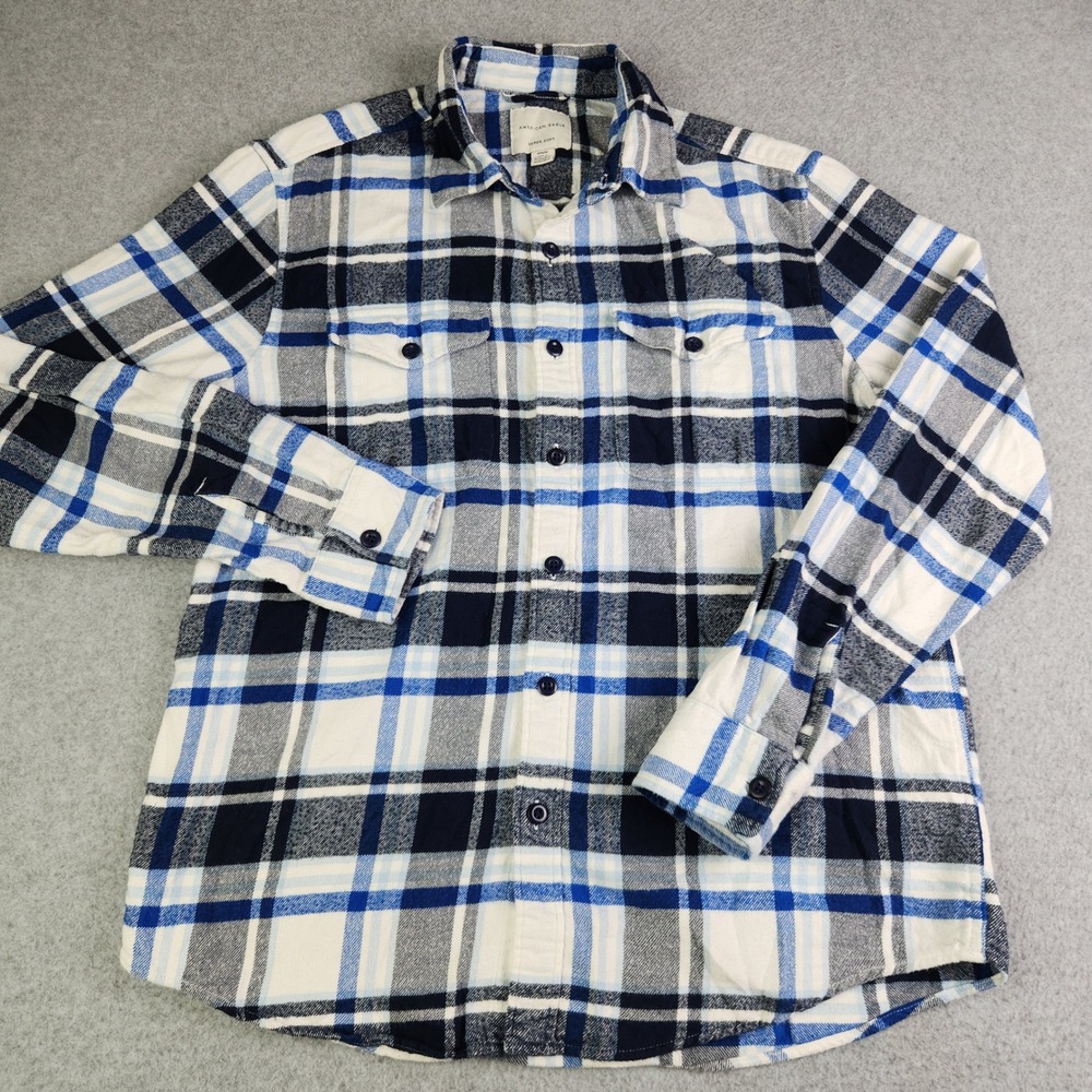 American Eagle Outfitters Shirt Mens Medium‎ Blue White Super Soft Flannel Plaid